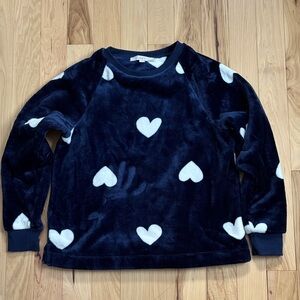 LOFT Navy Blue Fleece Sweater with White hearts